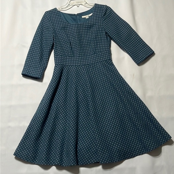 BODEN BLUE SPOT DOT WOOL BLEND FLAIR DRESS. SIZE 2R - Picture 1 of 8